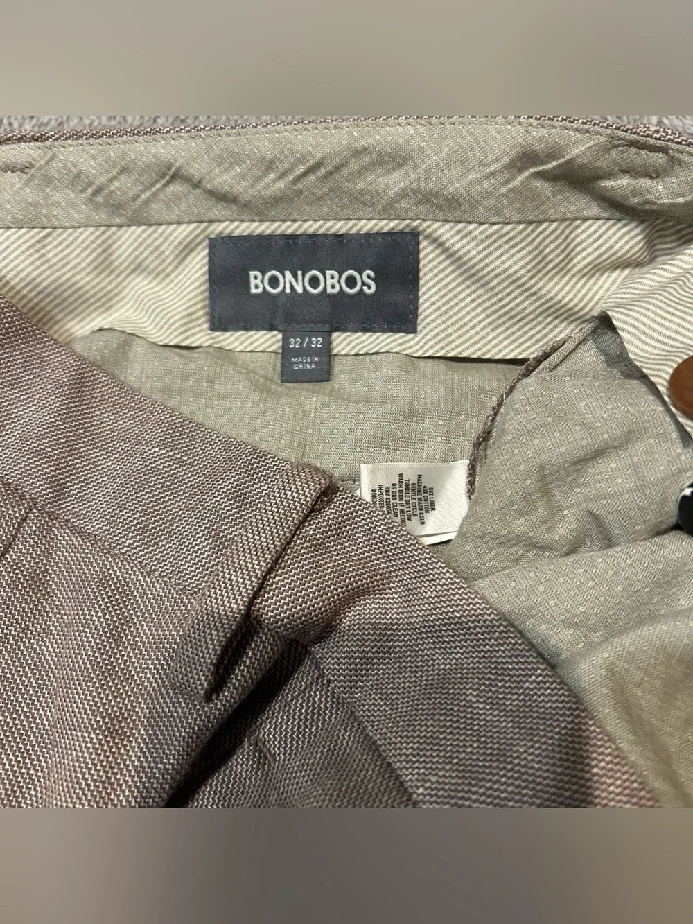 Bonobos Slim Fit Pants Men's 32x32 Brown Linen Blend Straight Leg